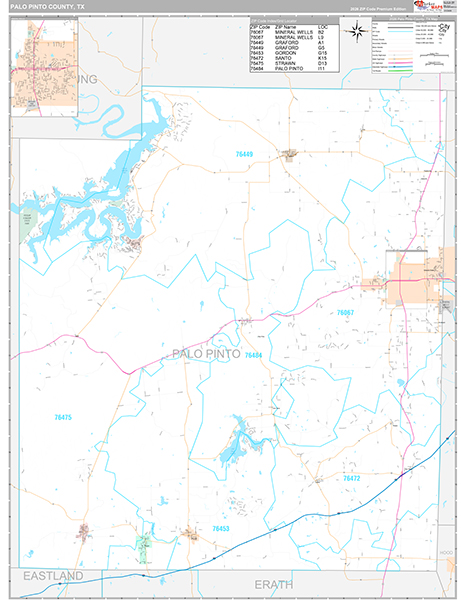 Palo Pinto County, TX Zip Code Map